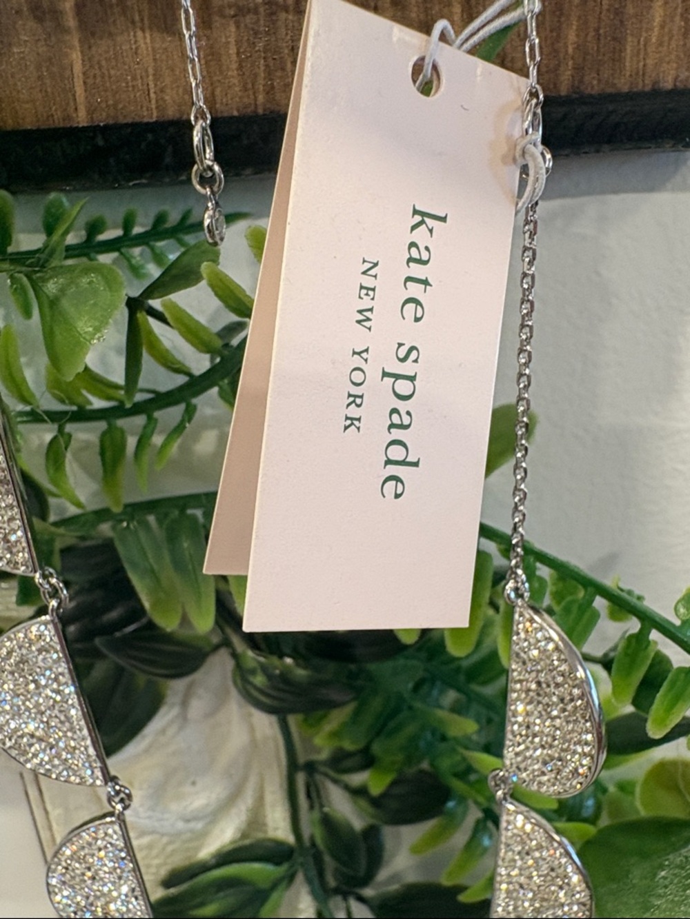 NWT kate spade Silver Crystal Crescent Statement Necklace
